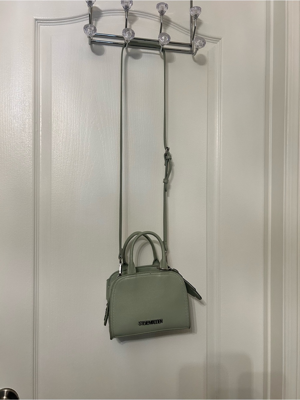Steve Madden Sage Green Mini Satchel with Houndstooth Teddy Charm - Picture 4 of 9